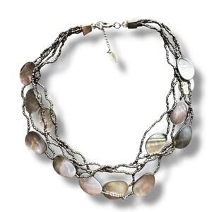Coldwater Creek Necklace Five Strands Beaded Abalone Inlay 18-20” Silver Plated